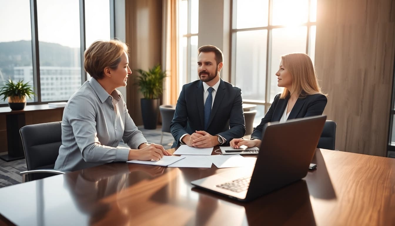 Headhunter Schweiz in a modern office consulting clients with professionalism.