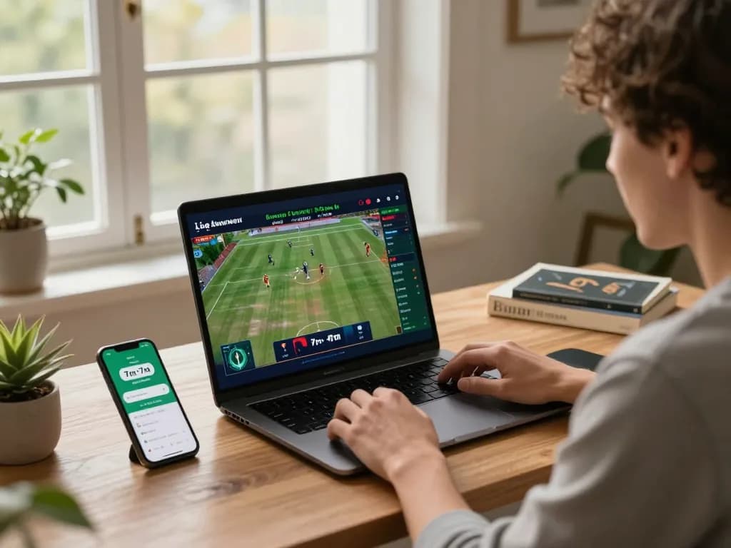 Engaging in sports betting on 7m-7m, showcasing a stylish online gaming setup.