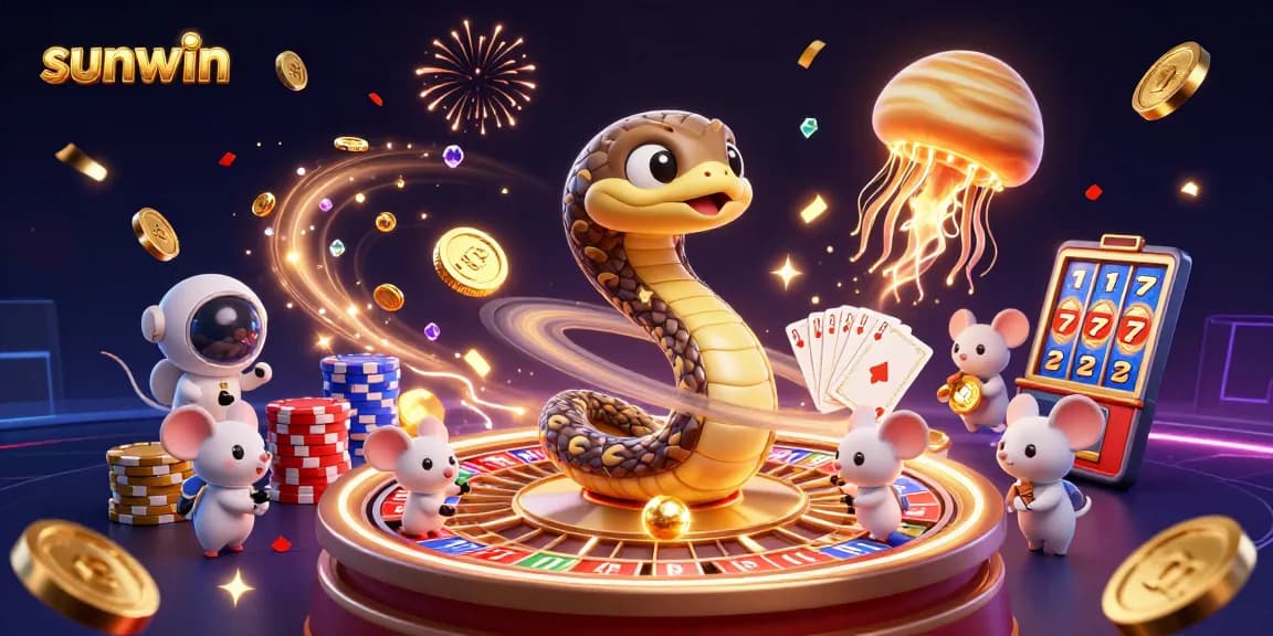 Win big at sunwin with a thrilling 3D cosmic casino scene featuring roulette and games.