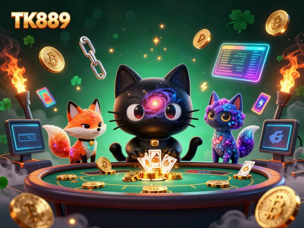 Experience the thrilling world of TK889 casino with the black hole cat and nebula fox at the cosmic table.