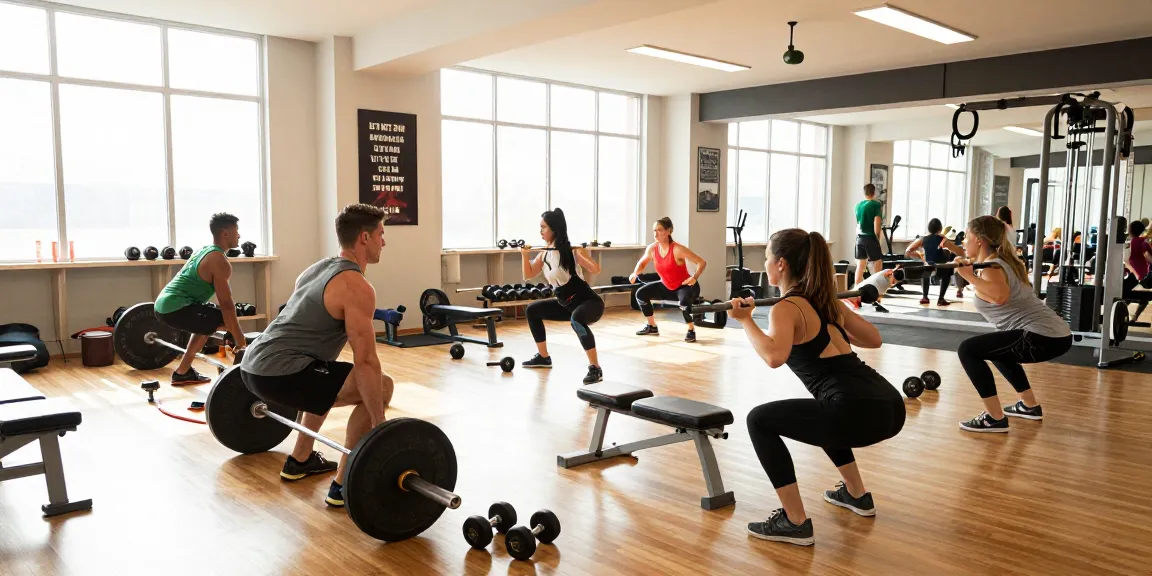 Anabolika Shop features an energetic gym environment with diverse bodybuilders performing exercises, showcasing strength and motivation.
