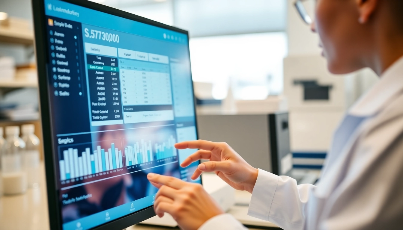 Alles Wichtige hier ansehen: Nutzer interagiert mit Labor-Bestellsoftware in professioneller Atmosphaere.