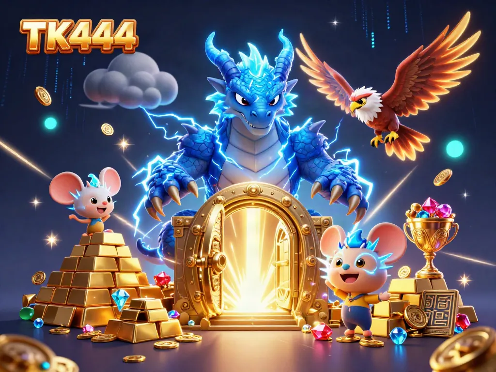 Engage with TK444’s thrilling gaming experience featuring dynamic dragon and treasure elements.