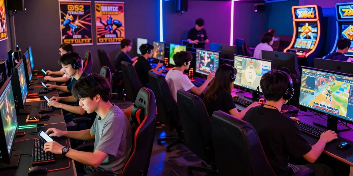 Exciting gaming scene at https://b52club.radio.fm/ with diverse players enjoying thrilling games in a vibrant, neon-lit lounge.