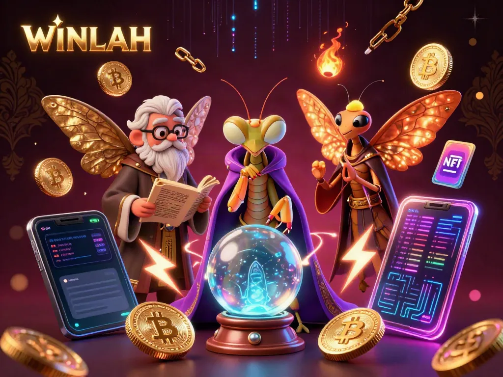 WINLAH offers immersive gambling experiences with a mystical fortune teller and vibrant crypto elements.