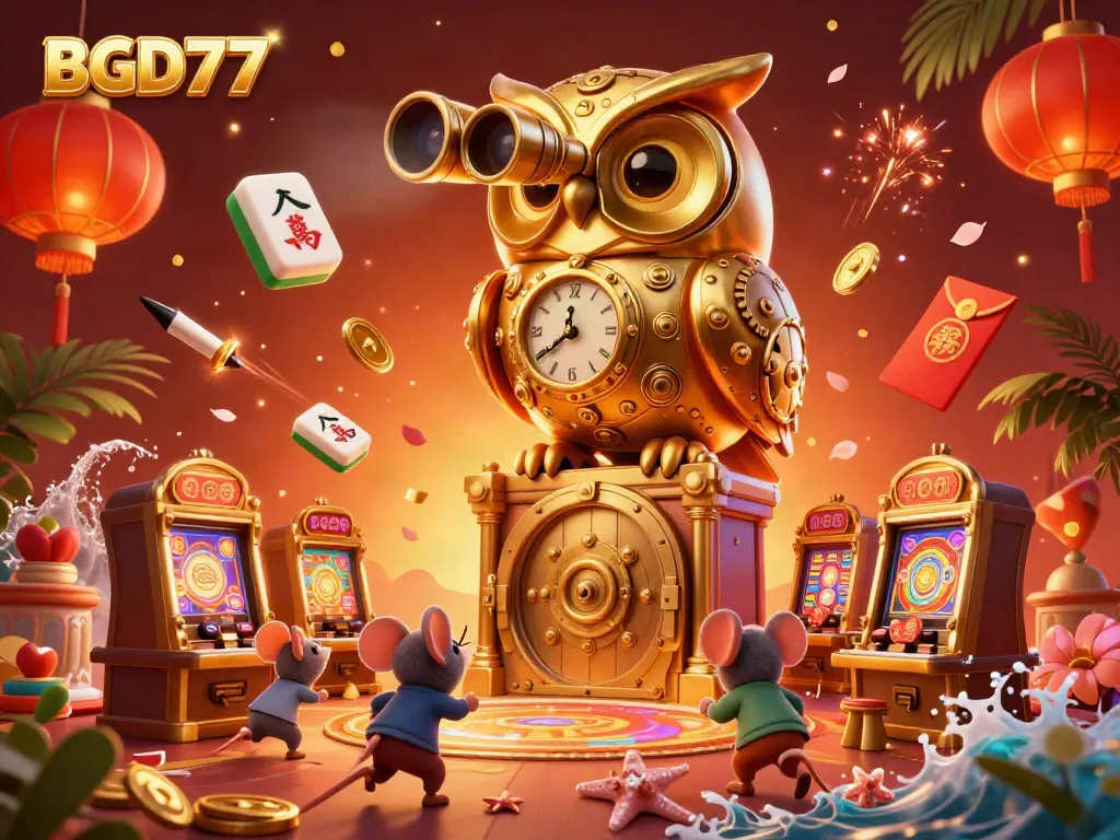 Engage in the exciting casino atmosphere of BGD77 with lively gaming elements and animated characters.