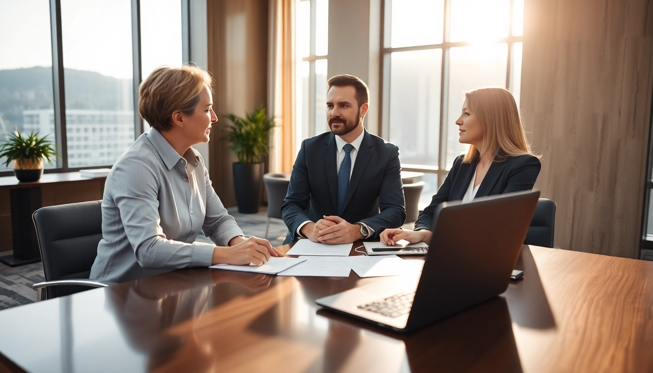 Headhunter Schweiz in a modern office consulting clients with professionalism.