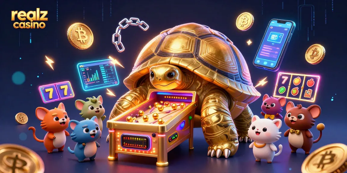 Spin slot reels in realz casino with a colossal golden tortoise providing gaming excitement and rewards.