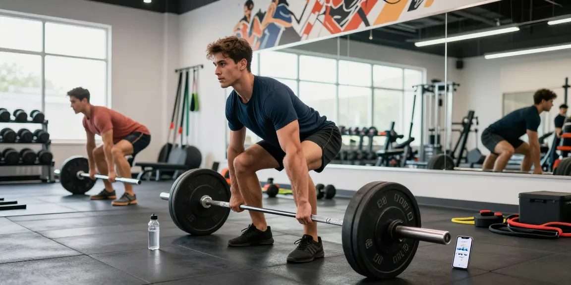 Mann hebt Gewichte im modernen Fitnessstudio und demonstriert Engagement für Fitness und Steroidshop zur anabolen Verbesserung.