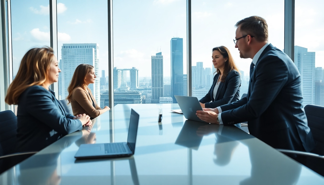 Headhunter Schweiz berät Kunden in einem modernen Büro mit Stadtansicht.