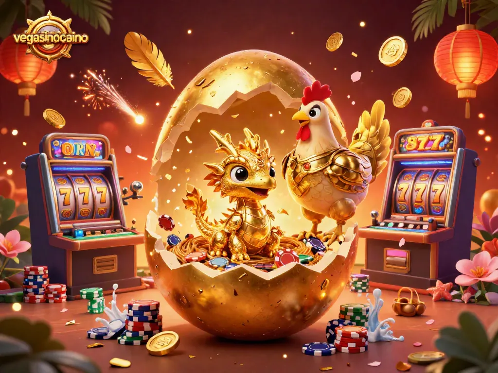 Experience the excitement of vegasinocasino with a golden dragon guarding poker chips in a vibrant casino scene.