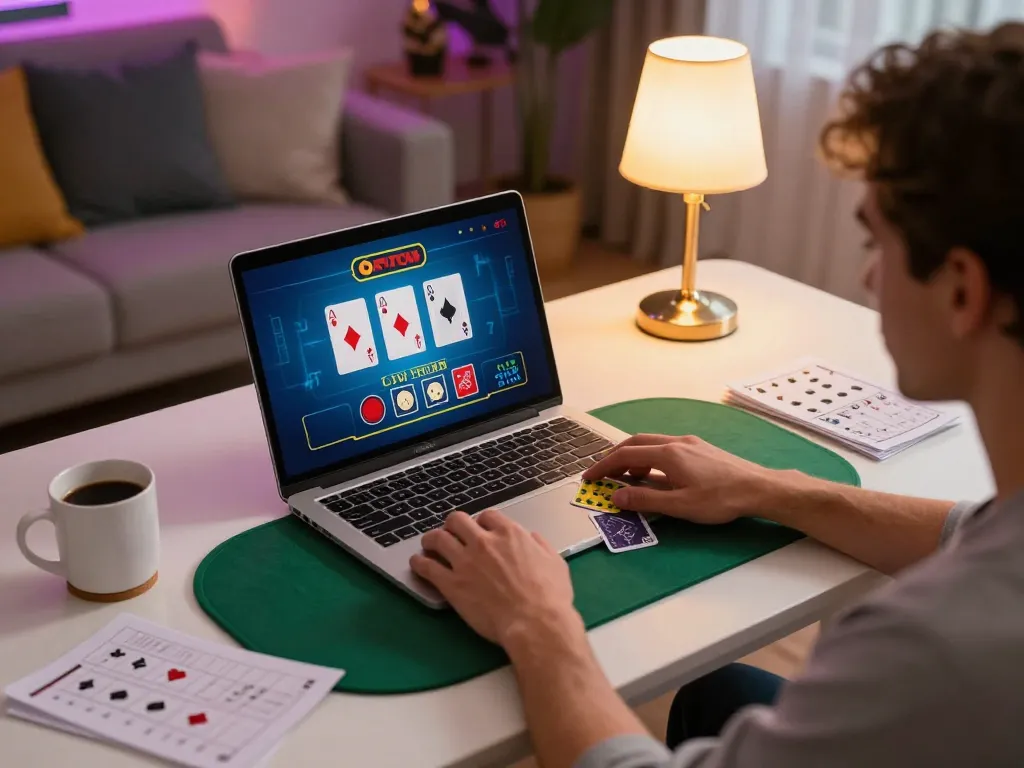 Engaged player enjoying f168 online blackjack at home with live dealer interface.