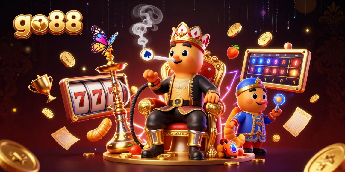 Experience winning opportunities with go88 in this dynamic 3D casino illustration featuring vibrant slot elements and rich gold coins.