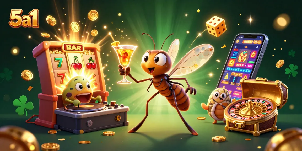 Experience excitement with 5a1 casino games featuring a vibrant 3D scene of slot machines and casino icons.