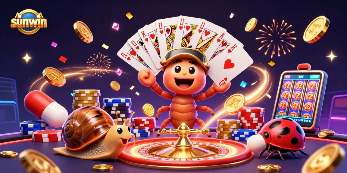 Sunwin's vibrant casino action scene, showcasing a millipede dealer amidst dazzling winnings.